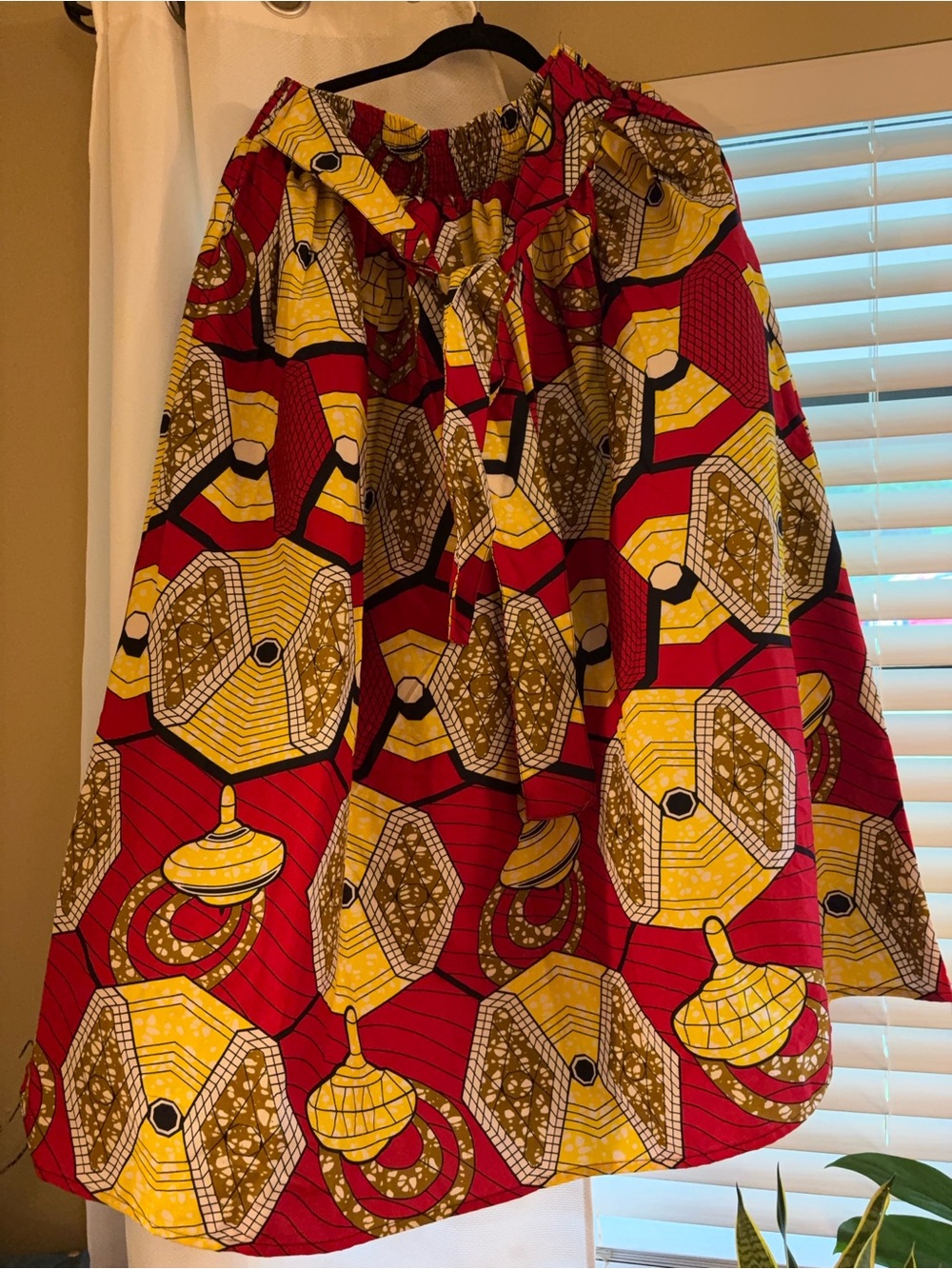 Women's Red & Yellow Printed Midi Skirt